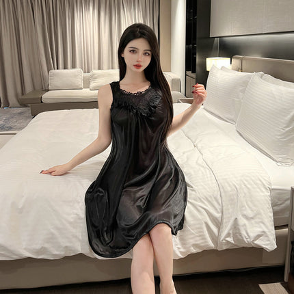 Korean version of sex hint pajamas light purple lace home clothing suit foreign trade plus size pure desire style war robe fun 4002
