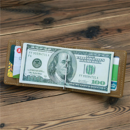 1085 anti-magnetic RFID gold clip men's PU leather card holder card case banknote holder vintage frosted pocket wallet wallet