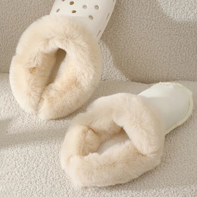 Wholesale hole shoes winter liner fur cover fleece-lined heel belt warm plush men and women detachable shoe cover shoelaces