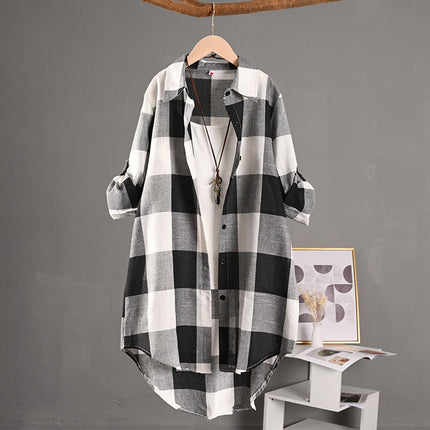 AliExpress cross-border foreign trade plaid shirt spring and summer thin sunscreen cardigan coat long long sleeve shirt