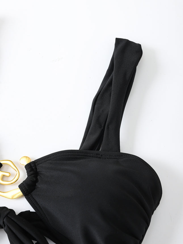 2025 New European and American Cross-border Bikini Solid Color Lace-up Low Waist Sexy Bikini Split Swimsuit Women's Swimwear