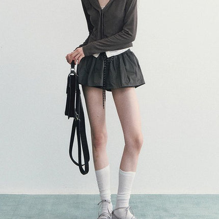 Spear Youh "You in the Lens" Faux Two-Piece Lace Jacket Slim-Fit Navy Collar Long-Sleeve Top