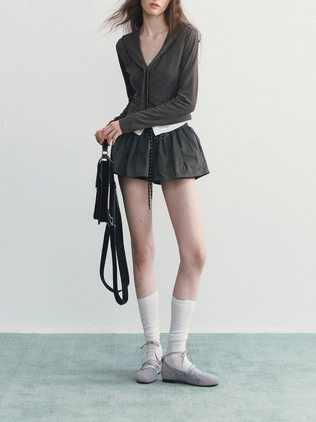 Spear Youh "You in the Lens" Faux Two-Piece Lace Jacket Slim-Fit Navy Collar Long-Sleeve Top
