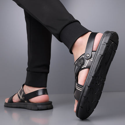 2025 Summer New Men's Beach Sandals Soft Sole Non-Slip Daily Casual Thickened Breathable Two-Wear Bath Slippers