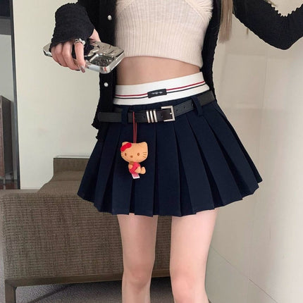 College Style Pleated Skirt Women's Autumn and Summer Sexy White Slim High-Waisted A-Line Skirt Petite Short Skirt Ins