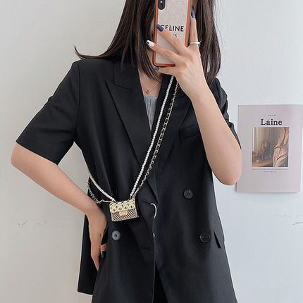 Internet Celebrity Chanel Style Mini Bag Women's Clothing Accessories Crossbody Bag Metal Diamond Plaid Pearl Chain Neck Bag
