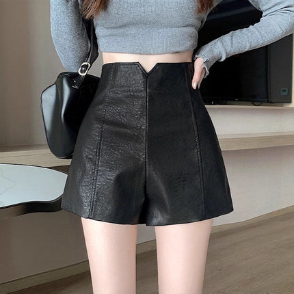 Cross-Border 2025 Autumn and Winter New Women's High-Waisted Slimming Leggings Outerwear Boot Pants Pu Leather Shorts Hot Pants Hip-Hugging Shorts