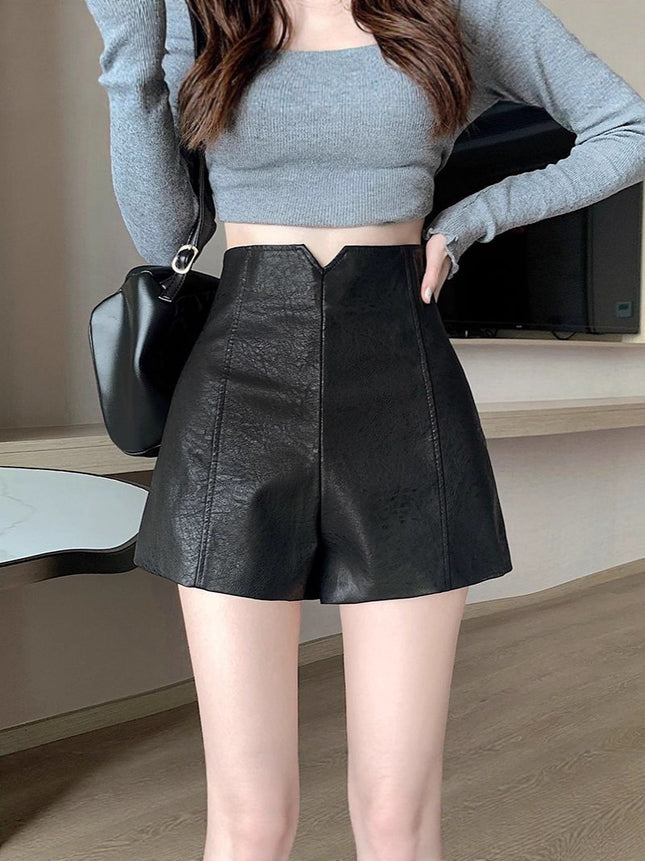 Cross-Border 2025 Autumn and Winter New Women's High-Waisted Slimming Leggings Outerwear Boot Pants Pu Leather Shorts Hot Pants Hip-Hugging Shorts