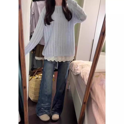 Design Sense Micro-lar Jeans Women's Fashion All-match New High Waist Slimming Loose Casual Straight Leg Wide Leg Long Pants