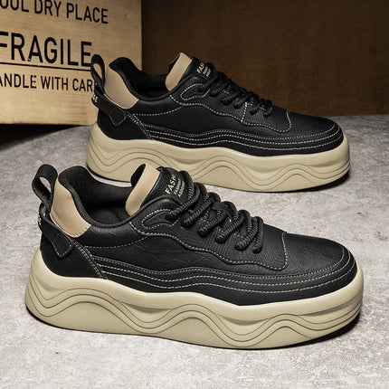 Autumn and Winter New Thick Sole Increased Men's Casual Sneakers Super Fiber Leather Low Lace-up Fashion Sports Men's Shoes