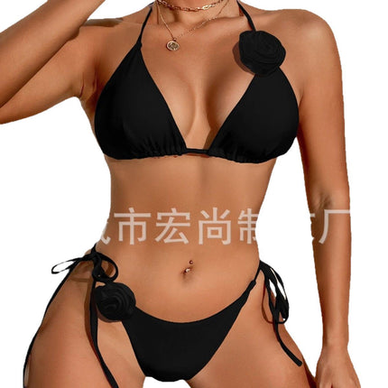 European and American High-grade Bikini Three-dimensional Rose Flower Swimsuit Beach Sexy Swimsuit Cross-border Bikini Split Swimsuit