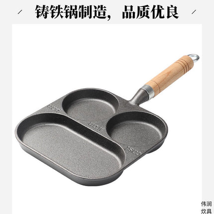 Cast Iron Egg Frying Pan 3-in-1 Breakfast Pan Burger Pan Non-Coated Frying Pan Skillet Integrated New Egg Frying Tool
