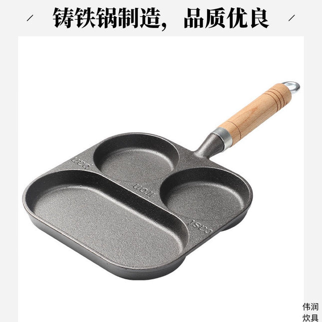 Cast Iron Egg Frying Pan 3-in-1 Breakfast Pan Burger Pan Non-Coated Frying Pan Skillet Integrated New Egg Frying Tool