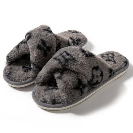 Four-leaf clover cross-opening cross-border foreign trade open-toe women's slippers autumn and winter four seasons open-ended slippers imitation rabbit hair