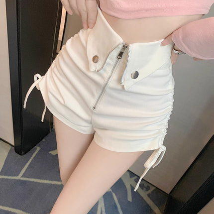 Hot Girl Drawstring Straight Casual Shorts Women's 2023 Autumn Hot Pants Black Small High Waist Slimming Wide Leg Pants