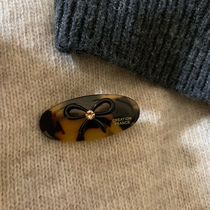 Flash Diamond Bow Duckbill Clip South Korea Same Style Gold Label Oval Side Clip French Advanced Acetic Acid Hairpin Bangs Clip
