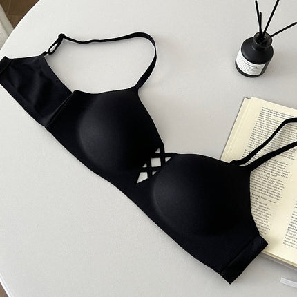 Traceless Underwear Women's Half Cup Thin Anti-sagging Upper Bra Push-up Bra Small Chest Gap Non-rimless Tube-top Cross-border