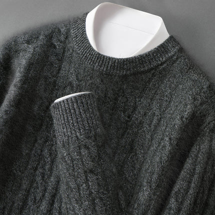 Cable Knit Base Sweater Five-Needle Cashmere Sweater New Three-Strand Mountain Round Neck Autumn and Winter Men's No