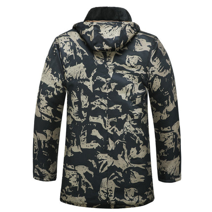 Winter Camouflage Cotton Coat for Men, Fleece-Lined and Thickened Labor Protection Cotton Jacket, Cold Storage Cold-Proof Clothing, Mid-Length Coat
