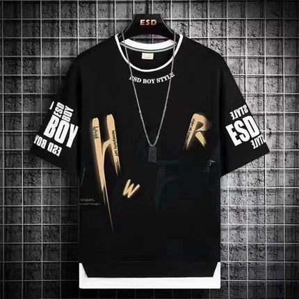 Teenager Short-sleeved T-shirt Men's 2024 New Summer Loose Fashionable All-match Half-sleeved Handsome Junior High School Students Big Boy