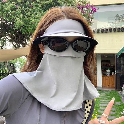 Sunscreen Cap Women's Summer Full Face Sunshade Anti-UV Riding Ice Silk Cool Sense Breathable Mask Neck Protection Integrated Cap