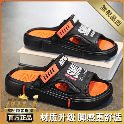 Men's Trendy Brand Slippers for Summer, Wear-Resistant, Soft-Soled, Suitable for Outdoor Use, Driving, Sports, Large Size Beach Sandals