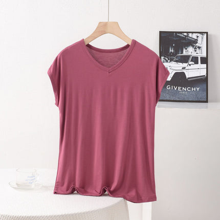 V-neck Modal Short-sleeved T-shirt Women's Summer Thin Loose plus size chubby girl 100.00kg Base Shirt Top Wide Shoulder Vest