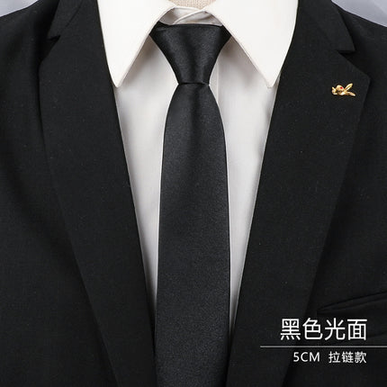 Men's Black Tie Men's Formal Wear Korean Style 8cm Student Women's Suit Business Lazy Zipper Wedding Professional Fashion