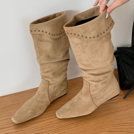 Sheepskin Version ~ French Niche Pointed Toe Wedge Heel Pile Boots Western Cowboy Boots for Women 2025 High Boots Slim Short Boots