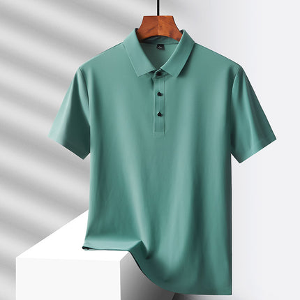 2025 Summer Ice Silk Men's Polo Shirt Work Clothes Thin Business Casual Stretch Breathable Short Sleeve Couple Style