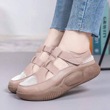 2026 Summer New Versatile White Shoes for Women, Hollow Anti-Slip Velcro Casual Shoes, Breathable Mesh Thick-Soled Sandals