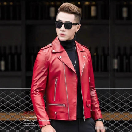Men's Pu Leather Jacket Men's High-End 2025 New Spring & Fall Korean Style Slim Trendyy Motorcycle Jacket Men's Leather Jacket