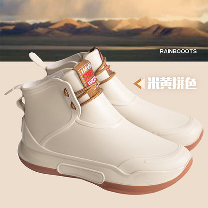 Men's and Women's Rain Boots, Mountain Waterproof Hiking Boots, Outdoor Mountaineering Rubber Shoes, Shoelace Design, Combat Boots, Rider Outdoor Waterproof Shoes