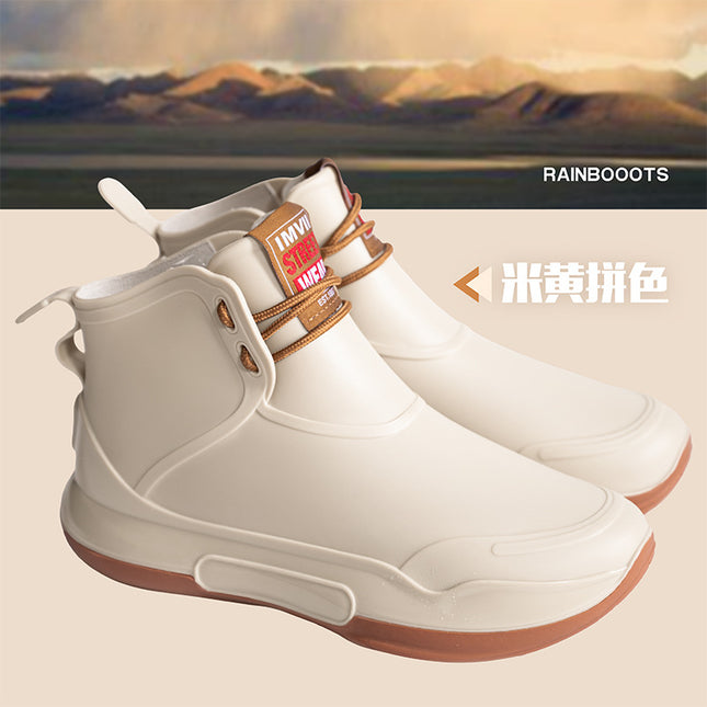 Men's and Women's Rain Boots, Mountain Waterproof Hiking Boots, Outdoor Mountaineering Rubber Shoes, Shoelace Design, Combat Boots, Rider Outdoor Waterproof Shoes