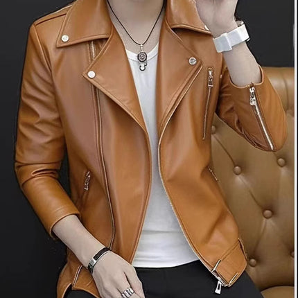 2025 Spring and Autumn New Motorcycle Leather Jacket Men's Jacket Korean Fashion Fashion Personalized Motorcycle Clothing Leather Fashion