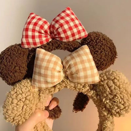 Korean Style Cute Plush Headband, Hairband, Face Wash and Mask, Special Cartoon Bow Makeup Popular Headband