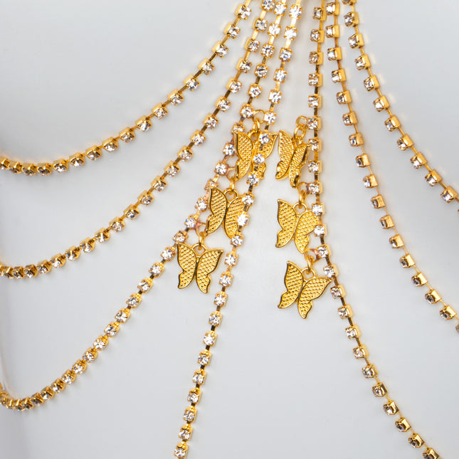 2025 Full Diamond Geometric Butterfly Tassel Body Chain for Women, Diamond-Studded Chain, Sexy Bikini Chest Chain, Sexy Trendy