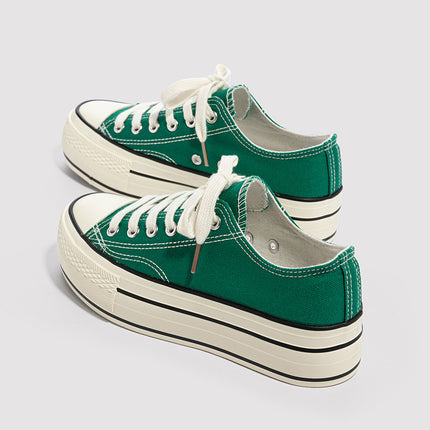 Summer Thin Thick-Soled Canvas Shoes for Women, Low-Top Women's Shoes, 2025 New Versatile Shoes, Spring and Autumn Height-Increasing Casual Shoes