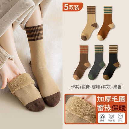Socks Women's Mid-barrel Autumn and Winter fleece-lined Thickened Moon Socks Winter Warm Trendy All-match Stacked Socks