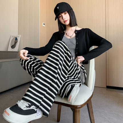 Striped Casual Wide-leg Pants Women's 2025 Summer High Waist Loose Fashionable Korean Style Trendy Slimming Straight Pants