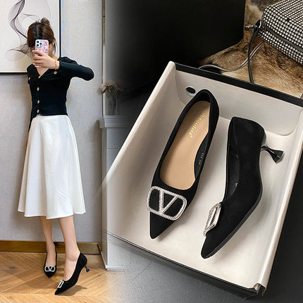 Square head black work shoes women's shoes soft bottom long standing not tired professional work comfortable high heels thick heel shoes