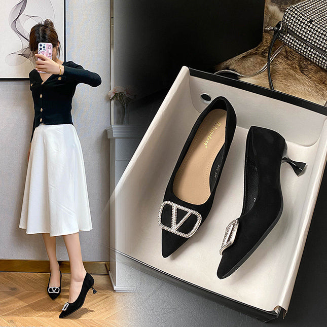 Square head black work shoes women's shoes soft bottom long standing not tired professional work comfortable high heels thick heel shoes