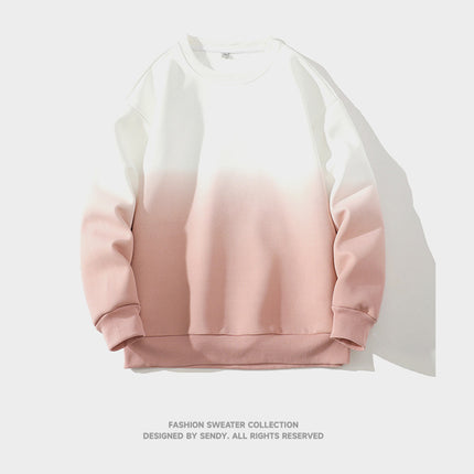 Japanese Style White Bottom Tile Spring and Autumn New Men's Sweat All-match Solid Color Gradient Crewneck Heavy Trendy Brand Sweat