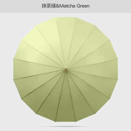 Solid color fresh 16-bone long handle umbrella double large rain-resistant straight rod umbrella High-looking ring handle long handle umbrella
