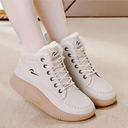 Winter fleece-lined cotton shoes women's shoes 2024 new white shoes thick bottom casual soft bottom sneaker