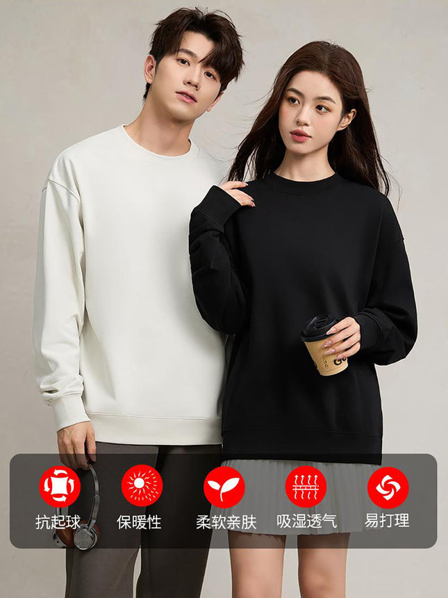Trendy Brand Heavyweight 400g Terry Crewneck Sweatshirt Couple Pullover Autumn and Winter Thickened Coat Solid Color Loose Unisex Top