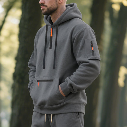 Cross-Border Amazon New Product Launches New Winter Loose Velvet American Casual Men's Sports Workwear Hooded Sweatshirt