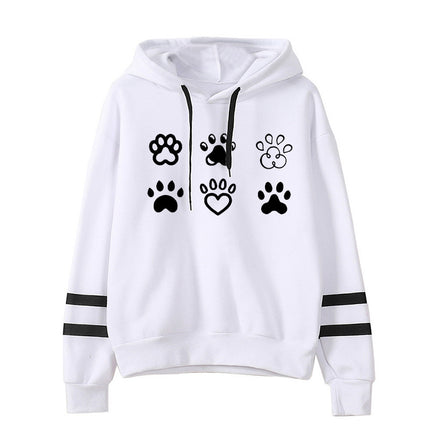 in stock Foreign Trade Cross-border Love Dog Feet Printed Parallel Bars Striped Sweatshirt Men's and Women's European and American Autumn and Winter Jacket