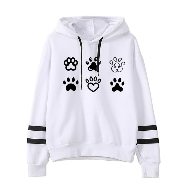 in stock Foreign Trade Cross-border Love Dog Feet Printed Parallel Bars Striped Sweatshirt Men's and Women's European and American Autumn and Winter Jacket