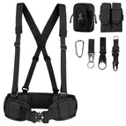Belt + waistband + strap + waist bag + double tool bag + water bottle buckle + keychain + carabiner + eagle beak hook (black)